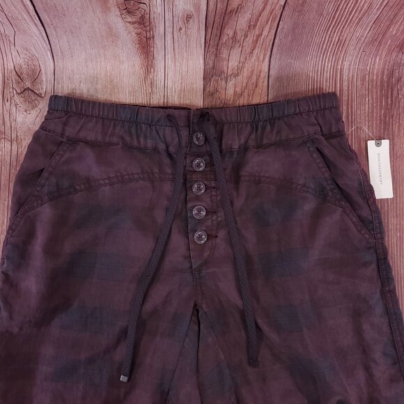 NWT Anthropologie Womens Size Small Jacquie Button Fly Joggers Pants Plaid Plum - Picture 3 of 14
